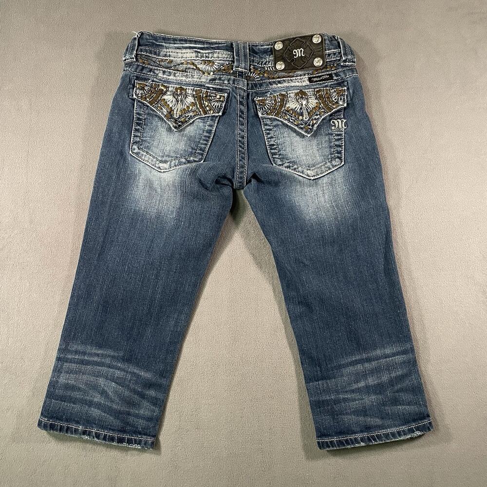 Miss Me Capri Crop Blue Jeans 27 x 16.5 Flap Pocket Bling JE5427C2 - Picture 9 of 13